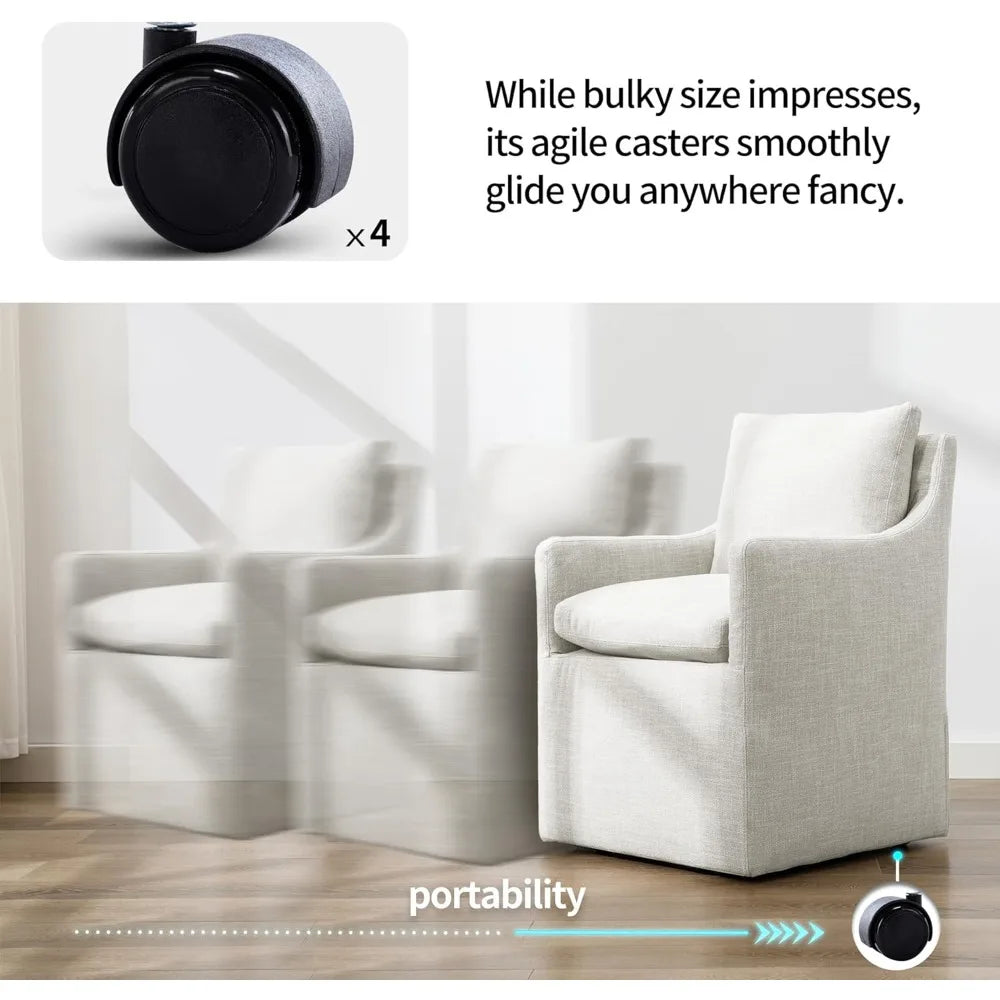 Upholstered Dining Chair,Linen Accent Chair for Living Room,Single Sofa with 4 Casters,Upholstered Armchair for Bedroom Reading