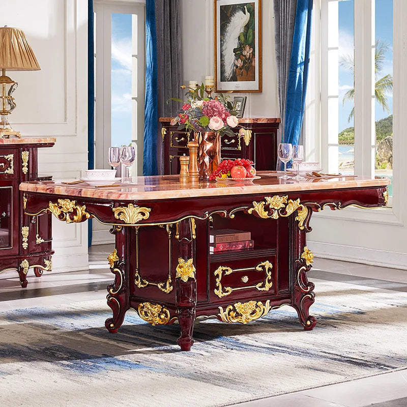 European solid wood marble family villa hotel large dining table and chair combination with locker rectangle