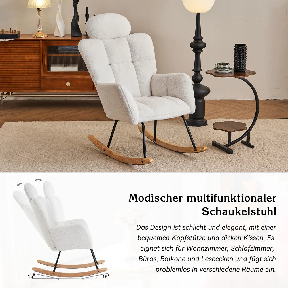 Modern Swing Chair in Teddy Fabric with Tufted Cover Upholstered Seathigh backrest for Living and Bedroom