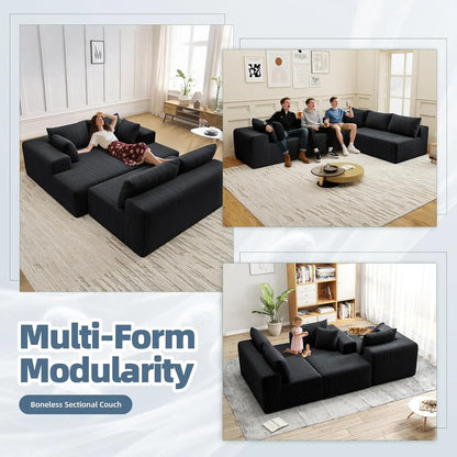 131" Modular Sectional Couch, Luxury Couches for Living Room, Corduroy Sofa with Chaise Lounge Comfy