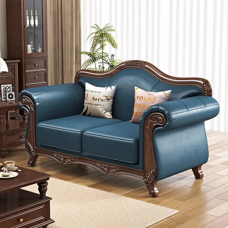 Customizable American Country Vintage Log Leather Sofa