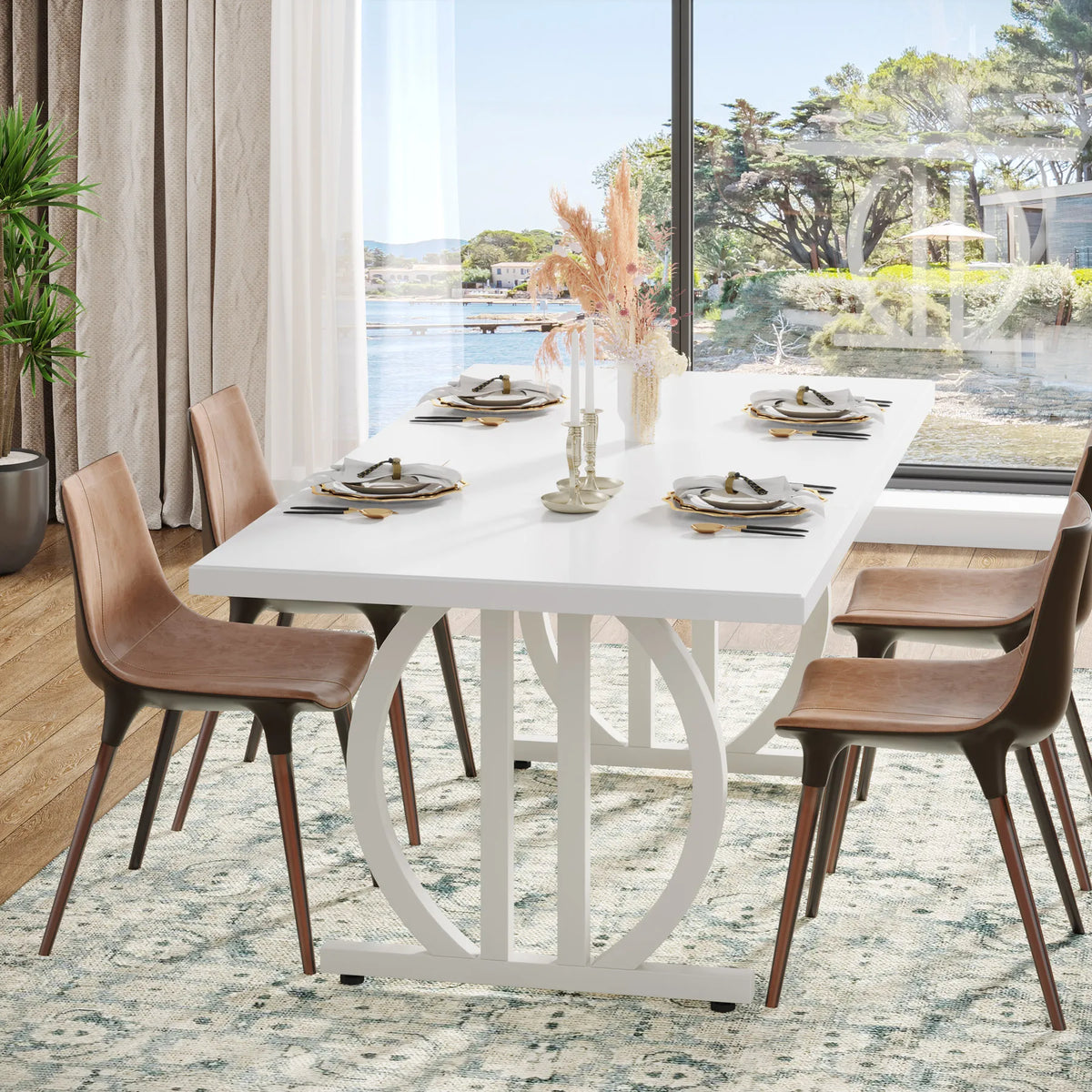 Tribesigns Dining Table for 4-6 People, 63-Inch Large Dinner Table with Heavy Duty Metal Frame, Modern Industrial Kitchen Table