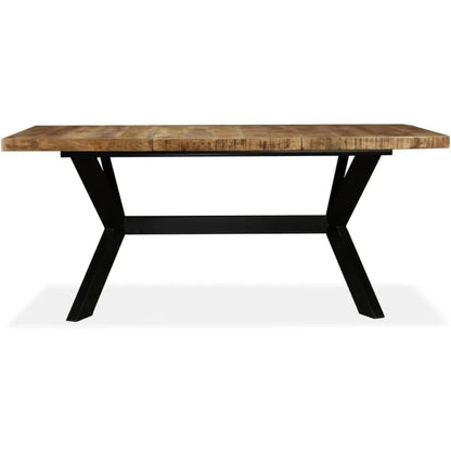 Solid Mango Wood Dining Table with Black Steel Frame, 70.9" x 35.4" x 29.9", Seats 4-6, Polished Finish, Perfect for Kitchen and
