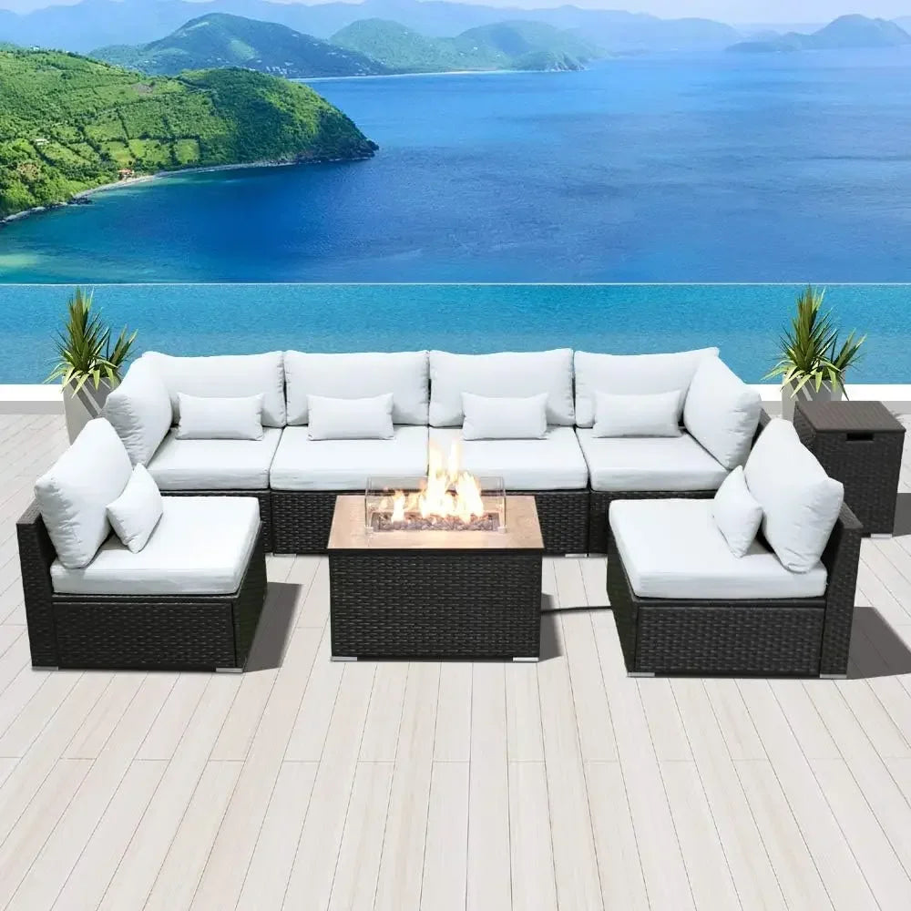 #For Patio Furniture Sectional Sofa with Gas Fire Pit Table Outdoor Patio Furniture Conversation Sets Propane Fire Pit&
