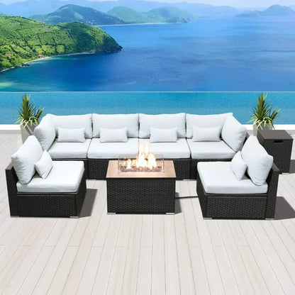 #For Patio Furniture Sectional Sofa with Gas Fire Pit Table Outdoor Patio Furniture Conversation Sets Propane Fire Pit&