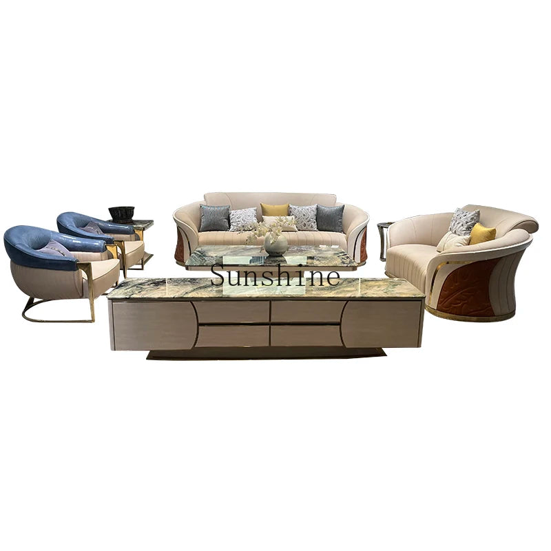 Italian light luxury exclusive villa living room leather sofa post-modern design large apartment high-end