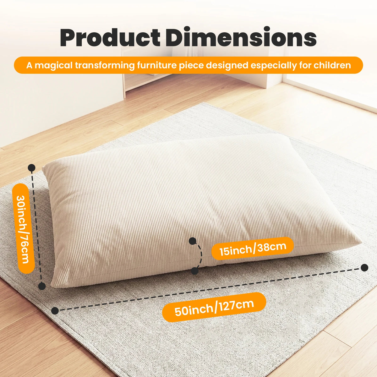 Kids Bean Bag Bed Foldable Compression Lounger Sofa Bed with Soft Removable & Washable Cover Foam-Filled Floor Lounger Chair