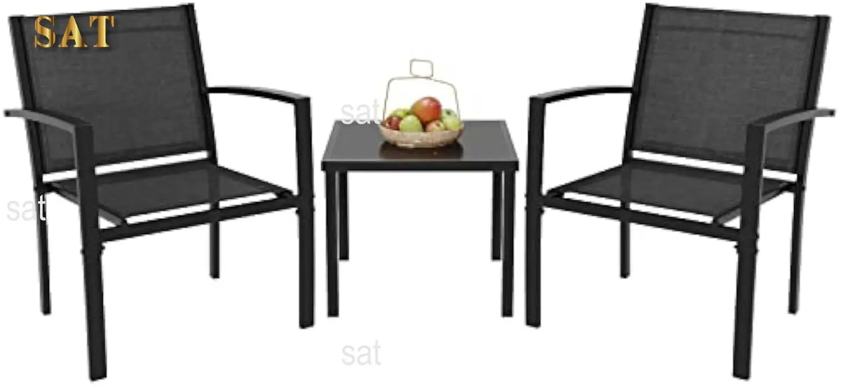 A Patio Furniture Set Outdoor Conversation Textilene Fabric Chairs for Lawn, Garden, Balcony, Poolside with A Glass Coffee Table