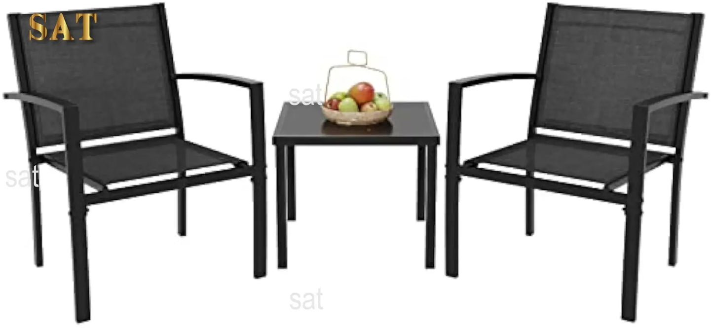 A Patio Furniture Set Outdoor Conversation Textilene Fabric Chairs for Lawn, Garden, Balcony, Poolside with A Glass Coffee Table