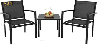 A Patio Furniture Set Outdoor Conversation Textilene Fabric Chairs for Lawn, Garden, Balcony, Poolside with A Glass Coffee Table