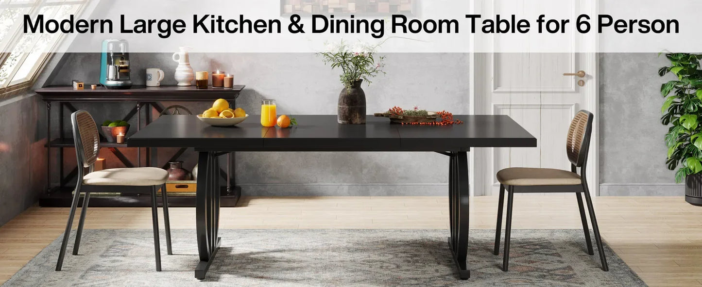 Tribesigns Dining Table for 4-6 People, 63-Inch Large Dinner Table with Heavy Duty Metal Frame, Modern Industrial Kitchen Table