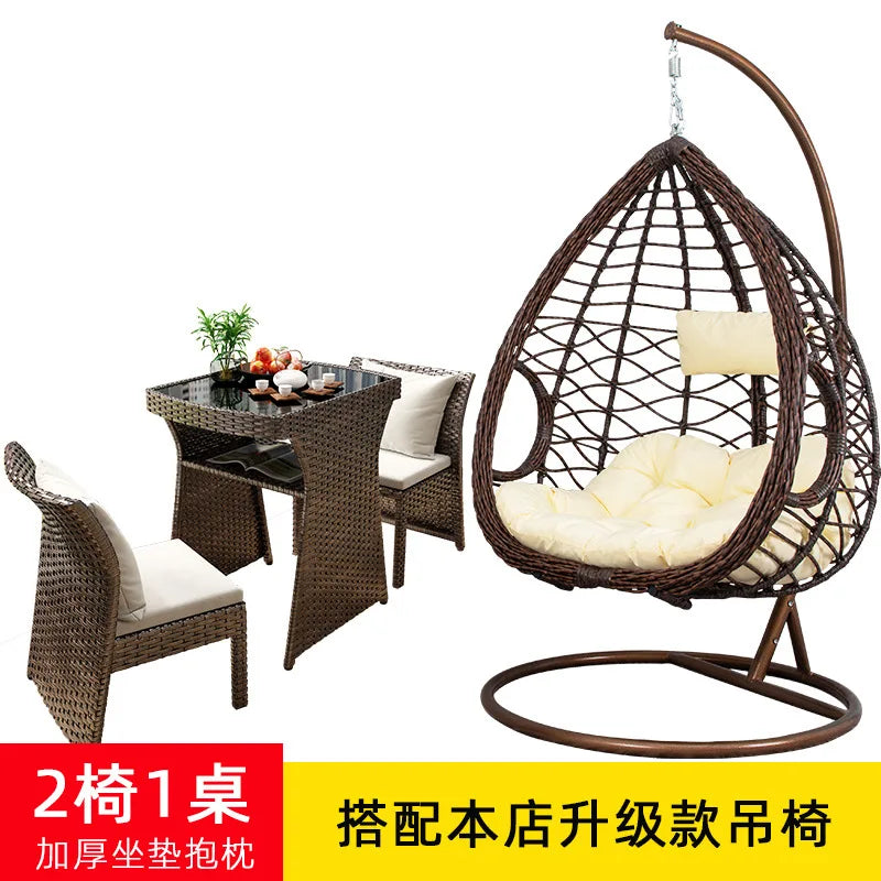 Balcony Small Table and Chair Tea Table and Chair Kit Outdoor Garden Combination Leisure Storage Rattan Knitting Small Table and