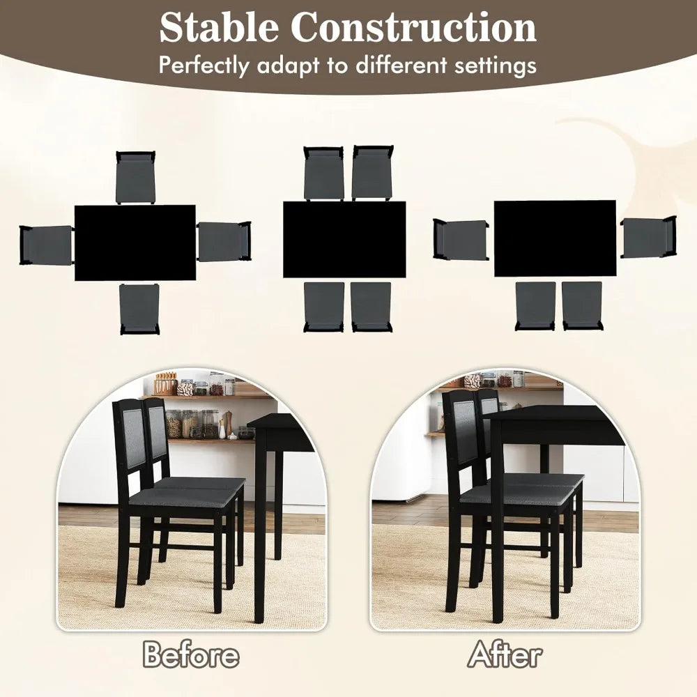 Tangkula Dining Table Set for 4, Farmhouse Solid Wood Dinette Set w/Rubber Wood Legs, Upholstered Seat & Padded Backrest, Mid-Ce