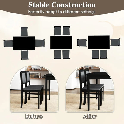 Tangkula Dining Table Set for 4, Farmhouse Solid Wood Dinette Set w/Rubber Wood Legs, Upholstered Seat & Padded Backrest, Mid-Ce