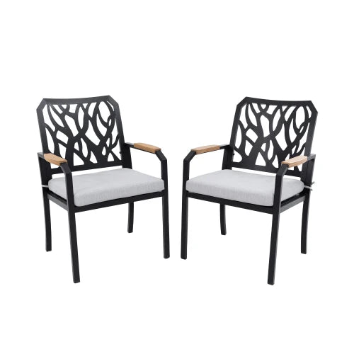 Outdoor Patio  Aluminum Stationary Dining Chairs 2PCS with Outdoor-grade  Fabric Cushions, Branch-Like Backrest