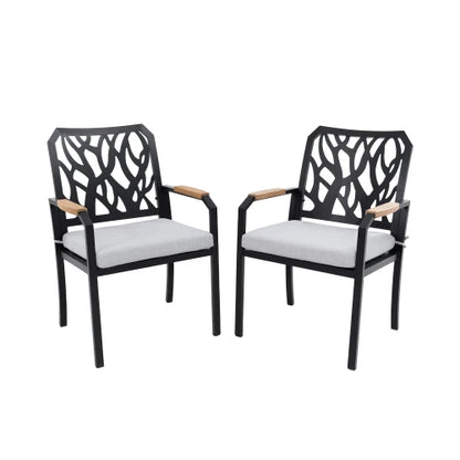 Outdoor Patio  Aluminum Stationary Dining Chairs 2PCS with Outdoor-grade  Fabric Cushions, Branch-Like Backrest