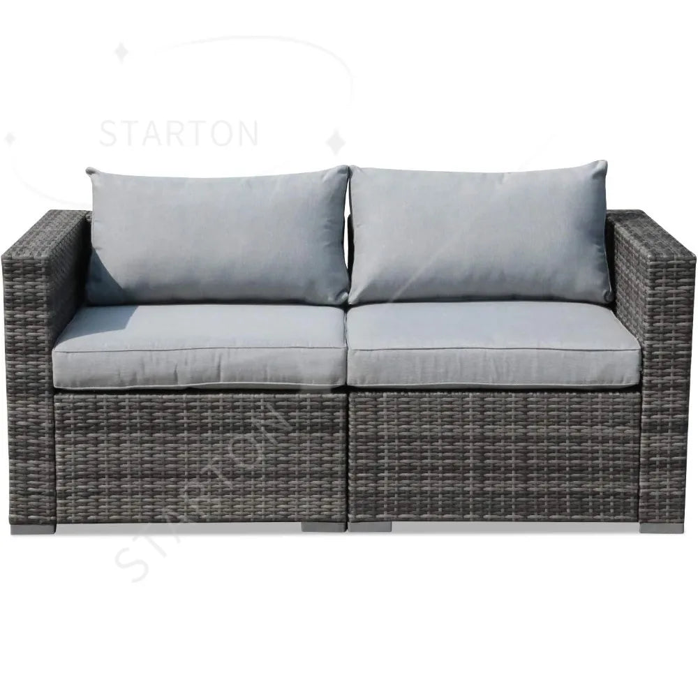 All Weather Grey PE Rattan Sectional Corner Sofa Set, Additional Extra Chairs for Outdoor Sec，Outdoor Wicker Loveseat 2 Pieces,