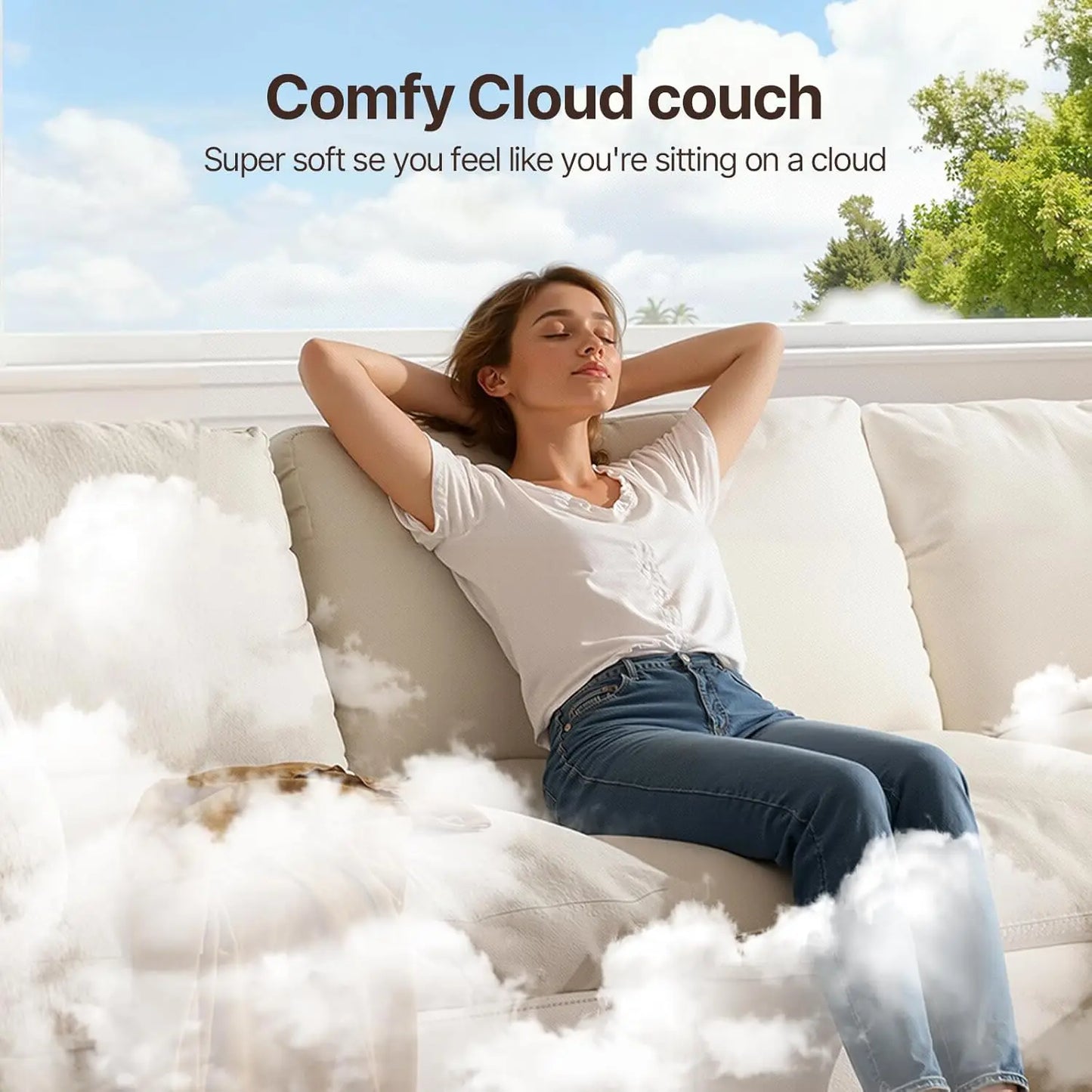 110" Cloud Couch Modular Sectional Sofa, Convertible L-Shape Couch with Ottoman, Modern Sofa3 Seater Modular, Customized