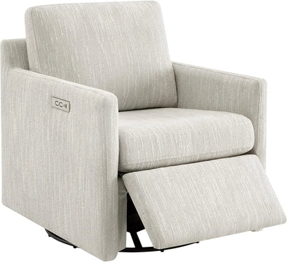 Swivel Accent Chair with Electric Footrests, Living Room Sofa Chair with Power Motor, USB and Type-C Ports, Cream