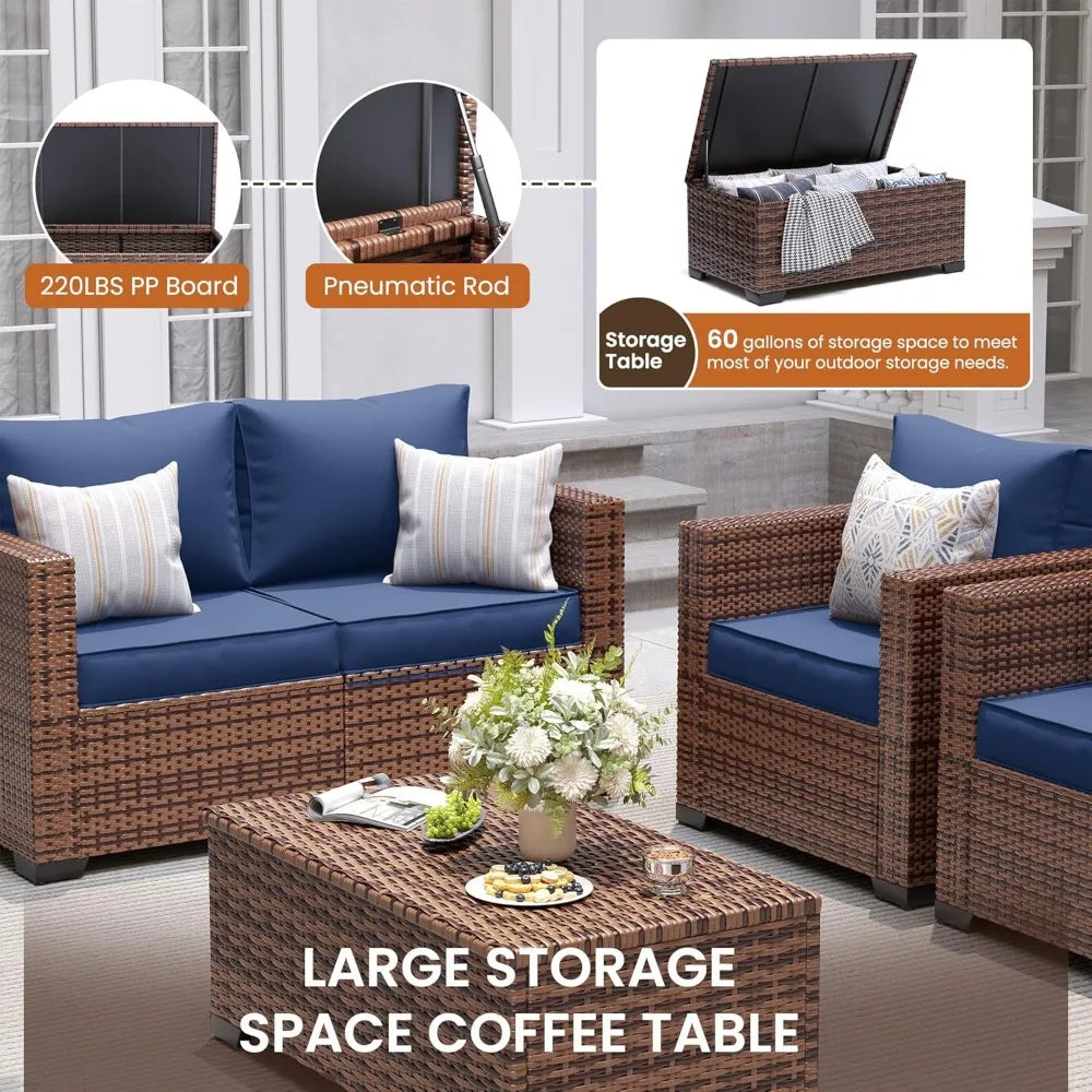 PatioLix Furniture Set, 6 Pieces Outdoor Sectional Sofa Set with Storage Table
