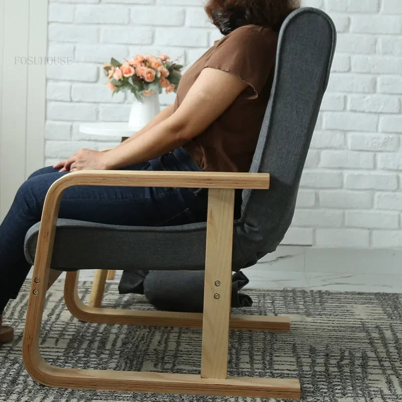 Solid Wood Living Room Designer Leisure Chair Balcony Bedroom Dormitory Fold Recliner Home Furniture Office Backrest Armrests