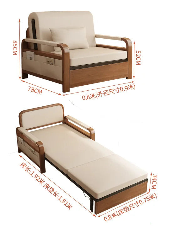 Light luxury home living room balcony folding sofa bed, single double multi functional telescopic bed