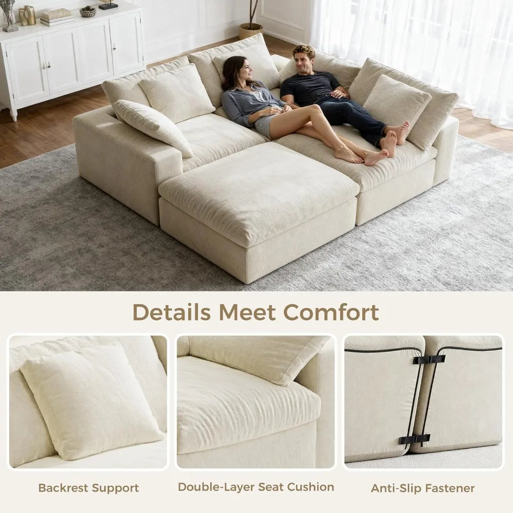 L-Shaped Boneless Cloud Couch, Modular Sectional Sofa with Ottoman, Extra-Wide Armrests, Deep Seat Sectional Couches,Customized