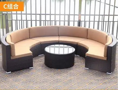 Outdoor rattan chair round sofa coffee table combination hotel reception rattan sofa terrace balcony semi-circular curved