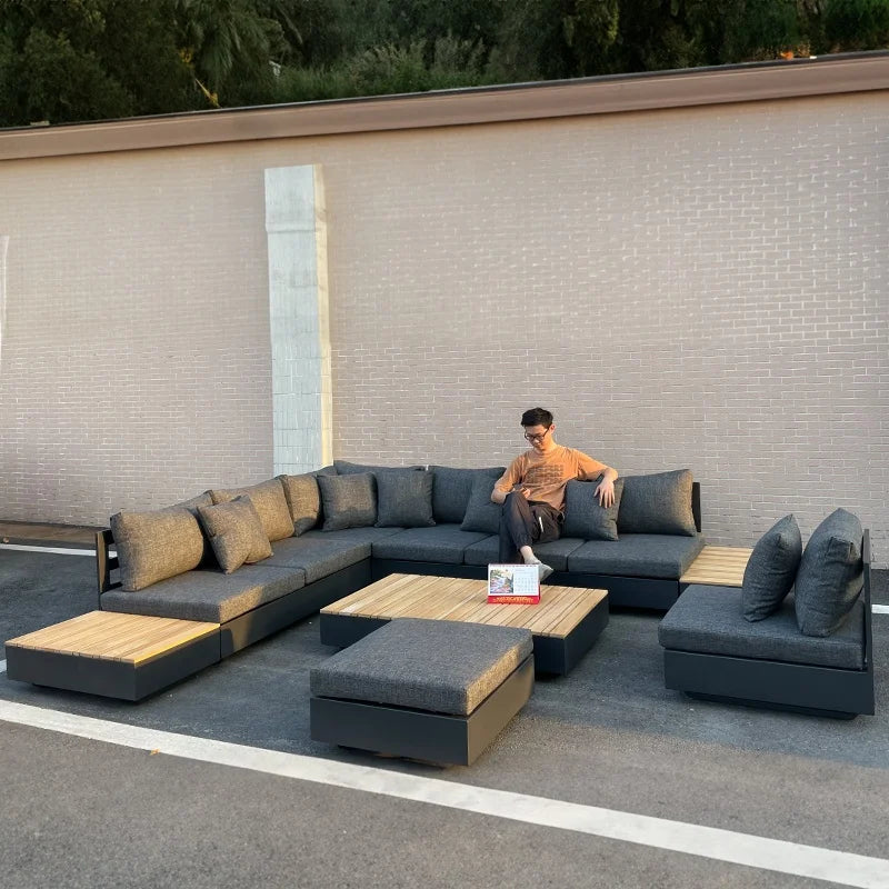 Aluminum Outdoor Furniture Villa Garden Sofa Set Hotel Patio Poolside Teak L Sectional Sofa Aluminum Outdoor Sofa