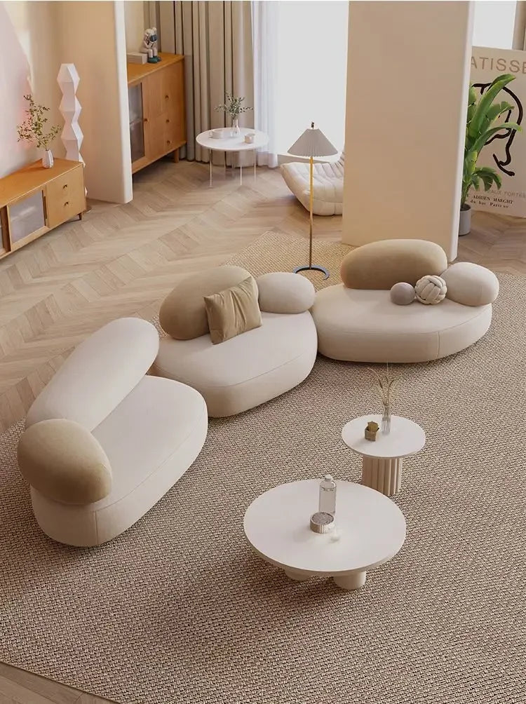 Fabric sofa cobblestone curved small apartment living room special-shaped rental house simple light luxury modern sitting area