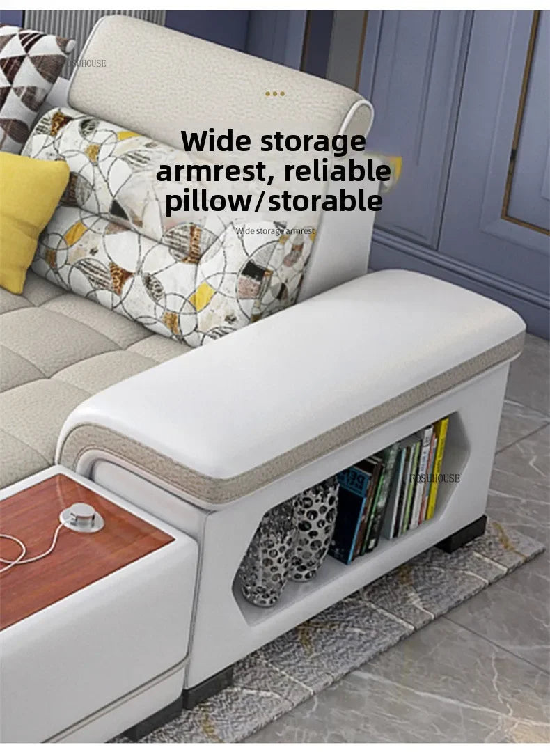 Luxury U-Shape Tech Fabric Living Room Sofas Sets with USB Villa Recliner Sofas Design Modularity Sofa for Living Room Furniture