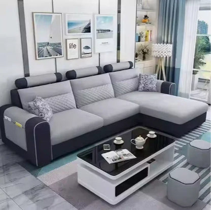 Newest Design Cloth Art Sofa Small Family Sitting Room Furniture Removable and Washable Corner Three Seat Fabric