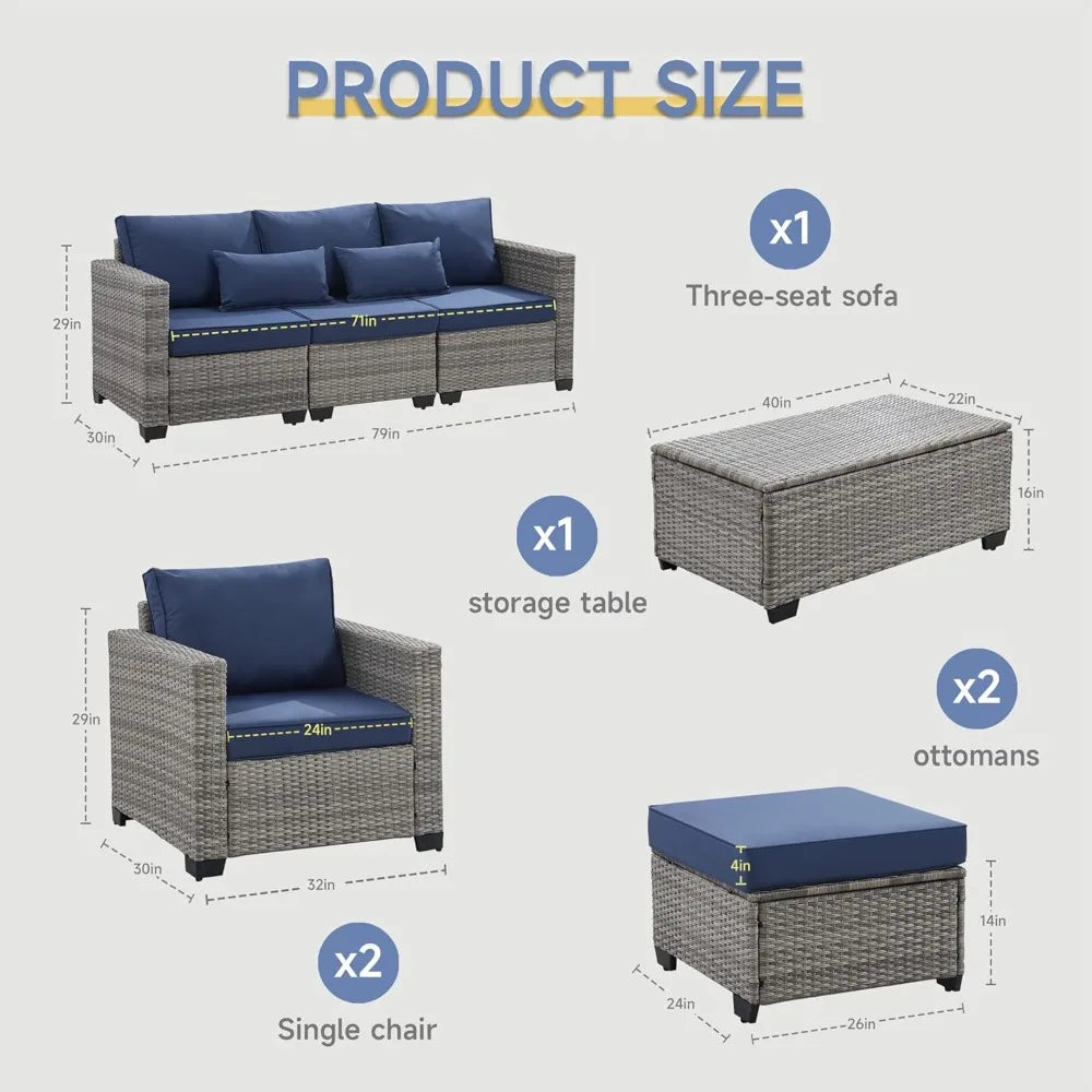 PatioLix furniture sets 6 pieces outdoor with furniture cover, with tea table (royal blue,