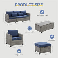 PatioLix furniture sets 6 pieces outdoor with furniture cover, with tea table (royal blue,