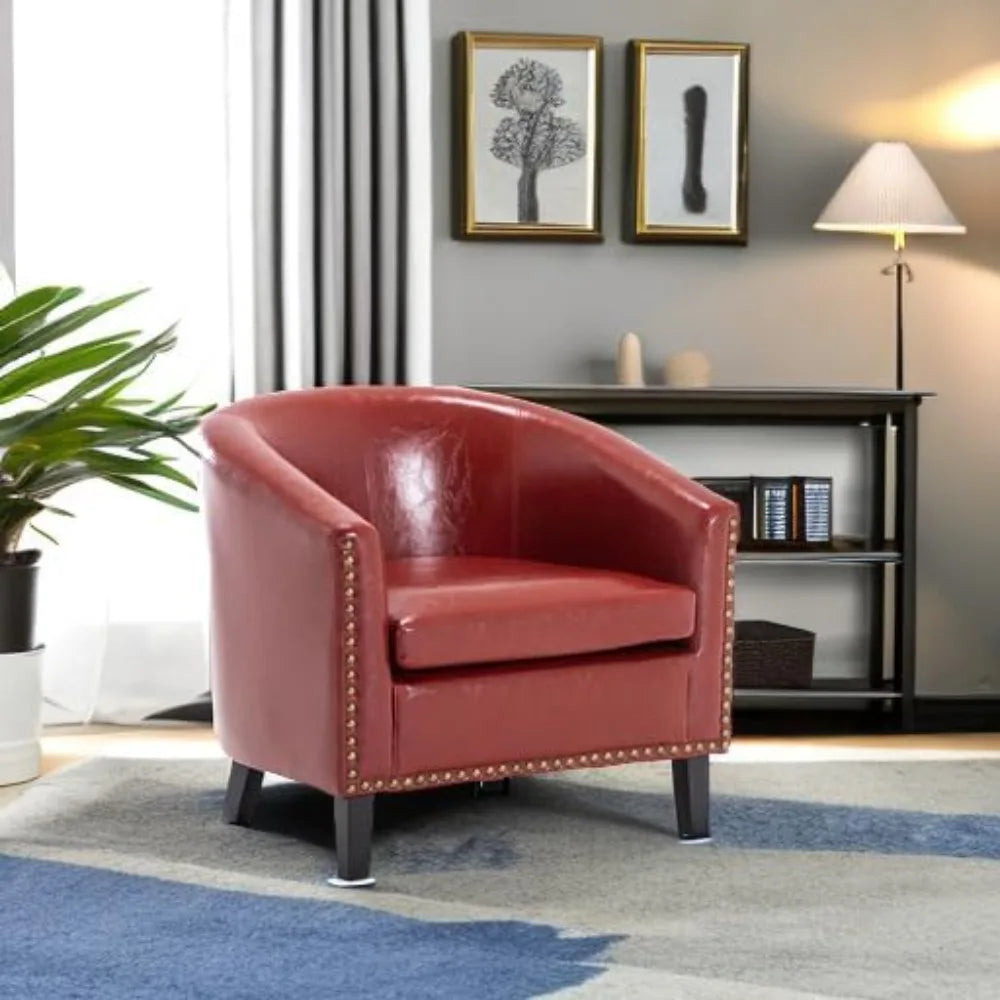 Modern Faux Leather Tub Club Chair with Gold Nail Head Trim for Living Room Accent
