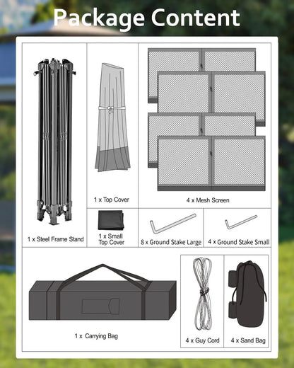 12x12FT Outdoor Canopy Tent, Height Adjustable Pop Up Gazebo With Mosquito Net & 4 SandBags For Backyard Party Camping