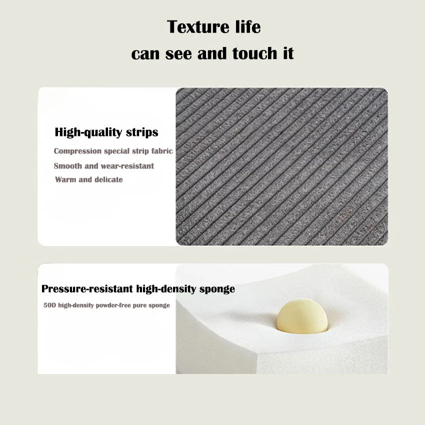 Three-Seater Sofa Vacuum Compressed Sofa Tofu Block Retro Corduroy Fabric, Durable Pure Sponge, Frameless, Minimalist Living Roo