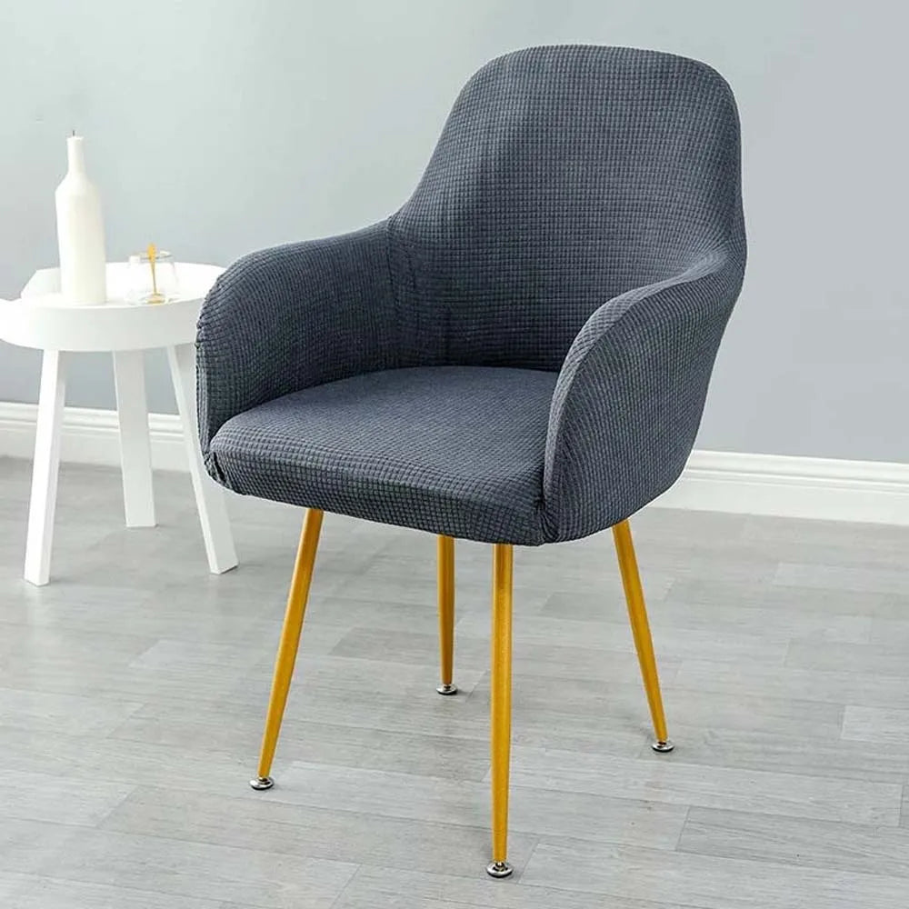 Simple Elastic Curved Chair Cover Plaid All-wrap Solid Color Seat Protection Dust Proof Flannel Wear for Chairs Family Dinner