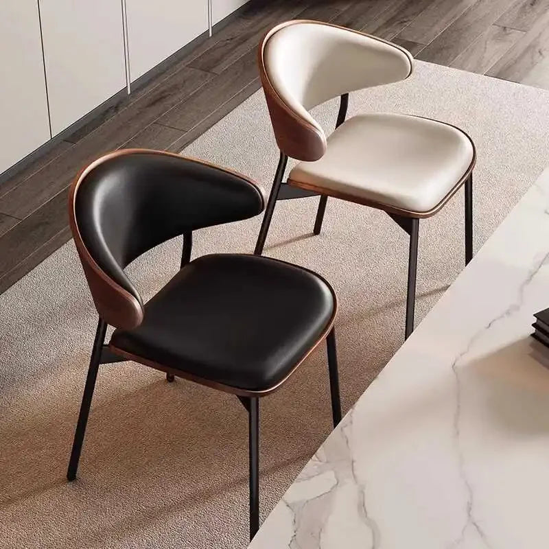 Genuine Leather Dining Chairs Set of 2 or1,Mid Century Modern Chair, Upholstered Kitchen Dining Room ChairsBlack WalnutBendwood.