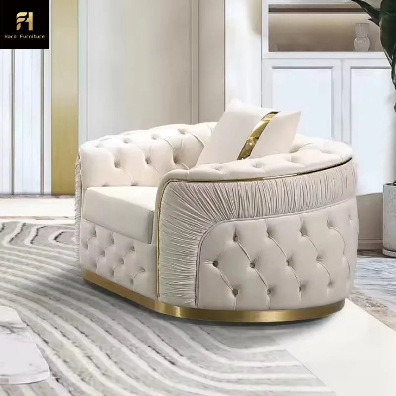 Modern Luxury Custom Wooden Frame Couch Sofa Velvet Fabric Button Tufted Living Room Sofa Set Furniture