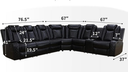 Recliner Leather Sofa Sectional Couches with LED Light for Living Room, Reclining Corner Sectional Sofa with Storage
