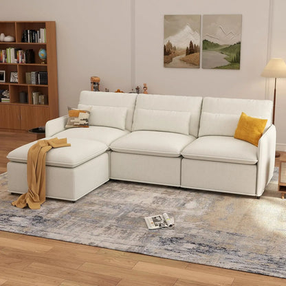 94.5" L Shaped Couch, Modular Sectional Sofa with Moveble Ottoman, Large Deep Seat Chenille Corner Sofa for Living, Customized