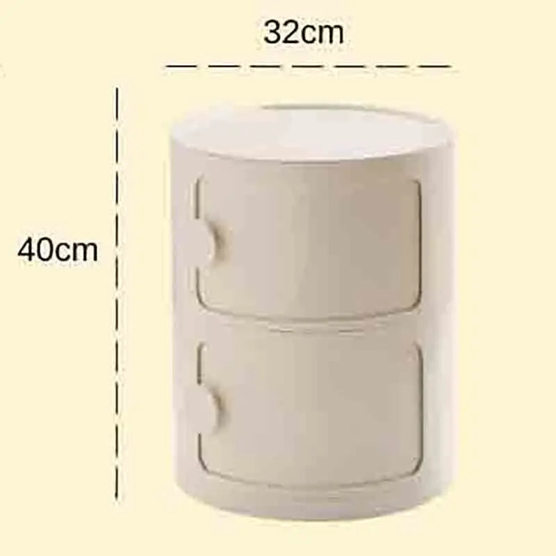Plastic Round Nightstand Bedside Table Cabinet with Sliding Doors Round Storage Bedside Cabinet Nightstand  for Living Bedroom