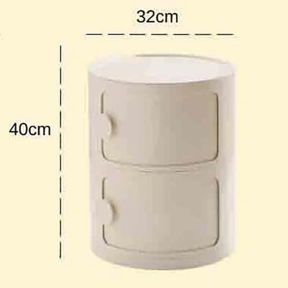 Plastic Round Nightstand Bedside Table Cabinet with Sliding Doors Round Storage Bedside Cabinet Nightstand  for Living Bedroom