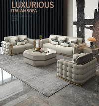 Contemporary Sectional Sofa Upholstered in Artificial Leather With Foam Cushion Victorian Style for Living Room