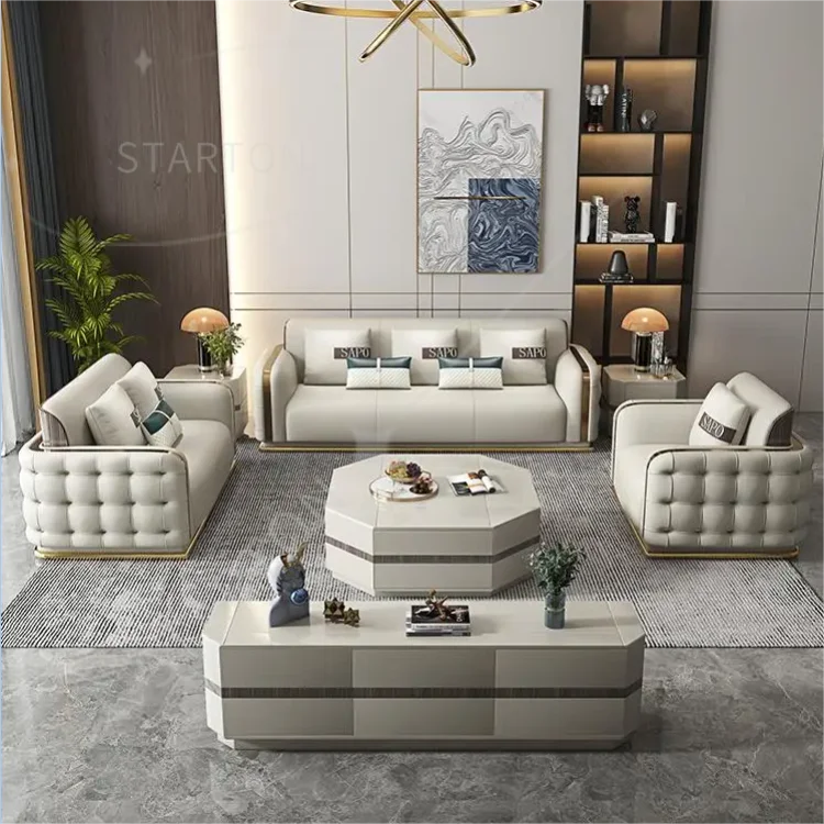 Modern Luxury Couch Living Room Sofa Furniture Set Sectional Top Genuine Leather Sofa