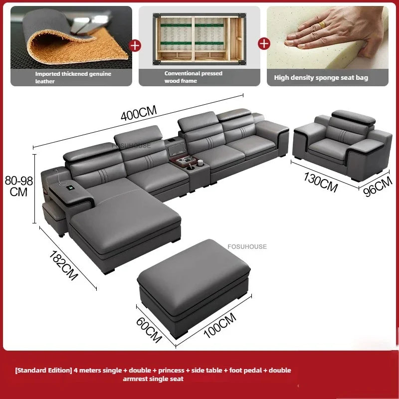 Luxury Leather Living Room Sofas Italian Home Sofa Bed Recliner Modern Designer Ergonomic Back Sofa Living Room Furniture
