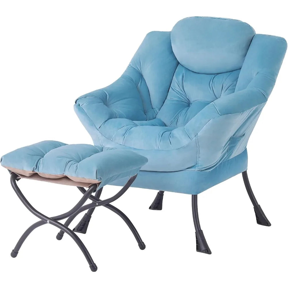 Modern Velvet Lounge Chair with Ottoman, Comfy Reading Armchair with Footrest for Living Room, Bedroom, Dorm