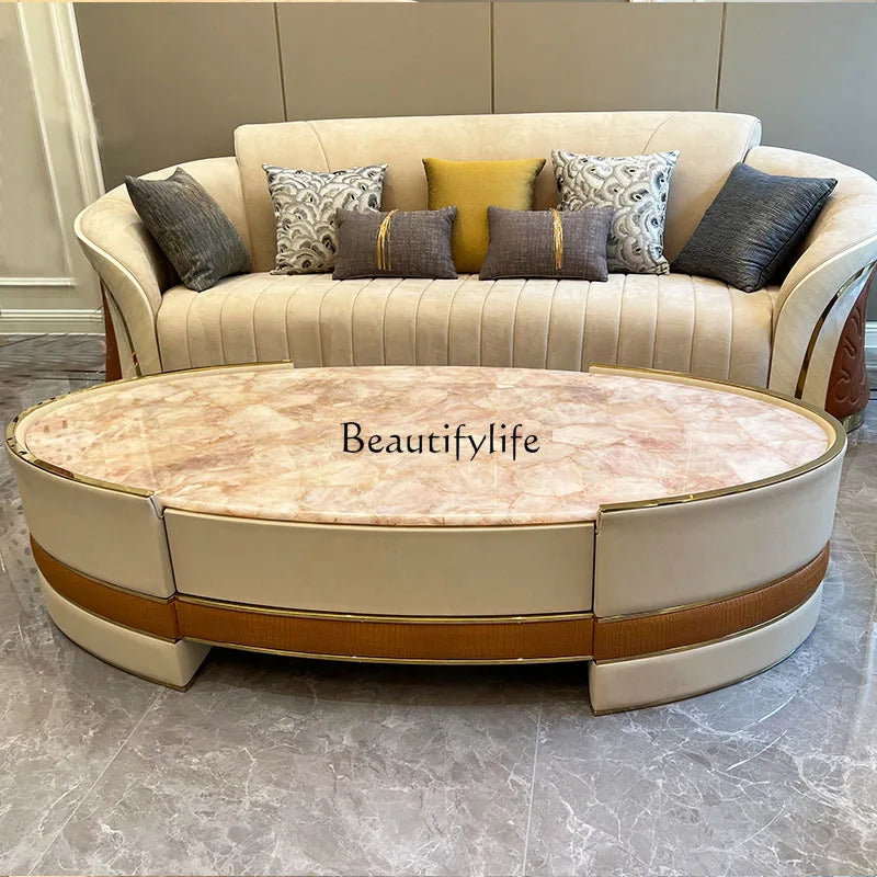 *Italian light luxury leather sofa post-modern model room large apartment high-end