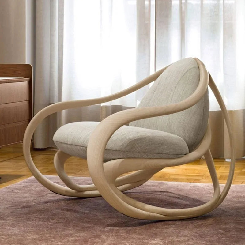 Swing chair Moving walnut rocking chair Italian designer solid wood single sofa recliner